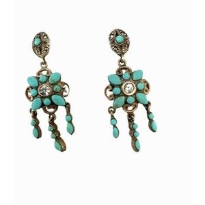 Vintage Turquoise Sterling Silver Southwestern Style Drop Dangle Post Earrings